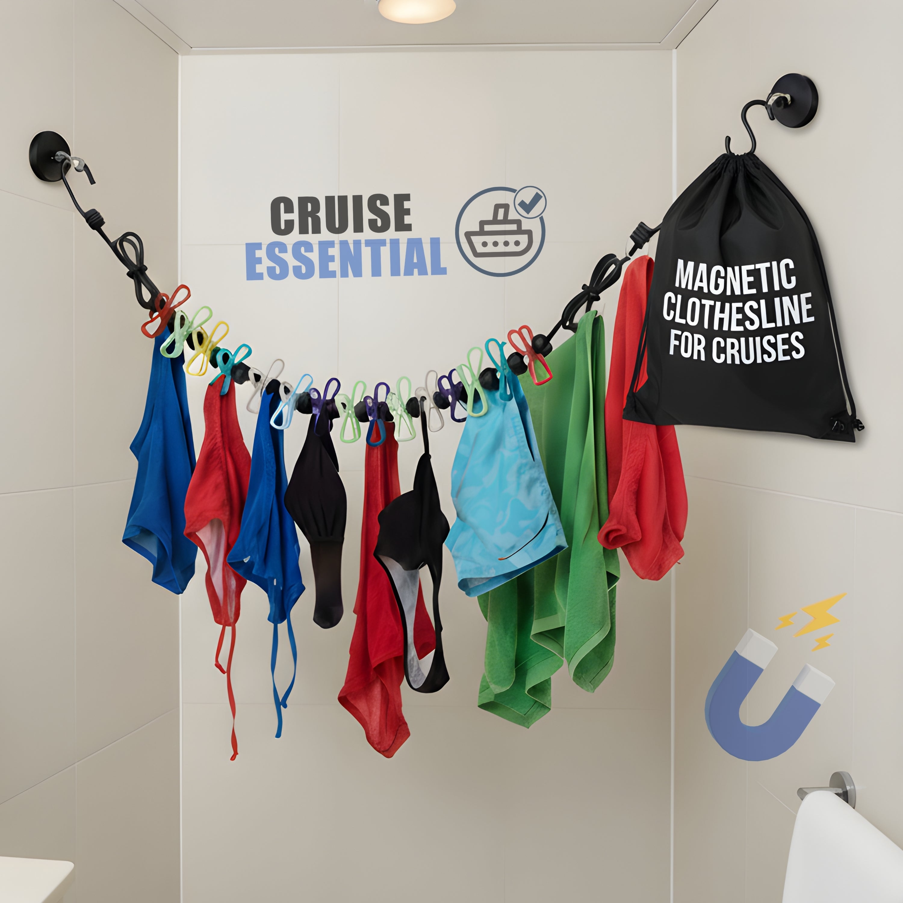 Magnetic Clothesline for Cruise Cabins – Anchors Up