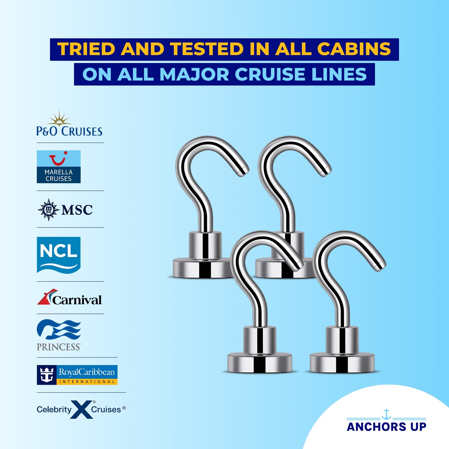 Magnetic Cruise Cabin Hooks - Heavy Duty for Walls & Ceilings - Set of 4
