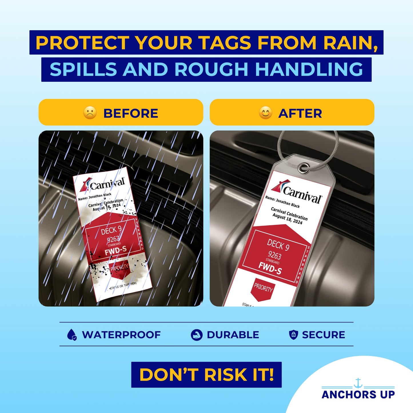 Carnival Cruise Luggage Tag Holders - Set of 4