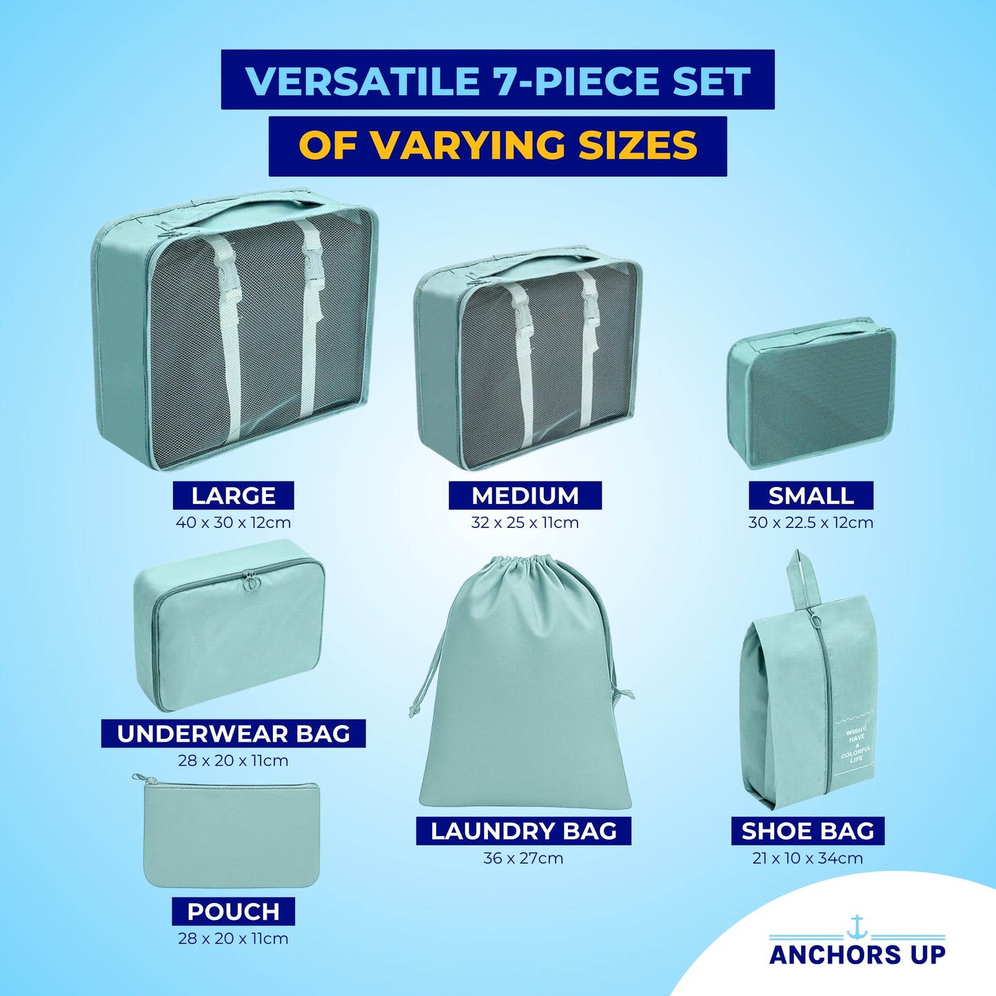 Cruise Packing Cubes - 7 Piece Set with Shoe & Laundry Bags