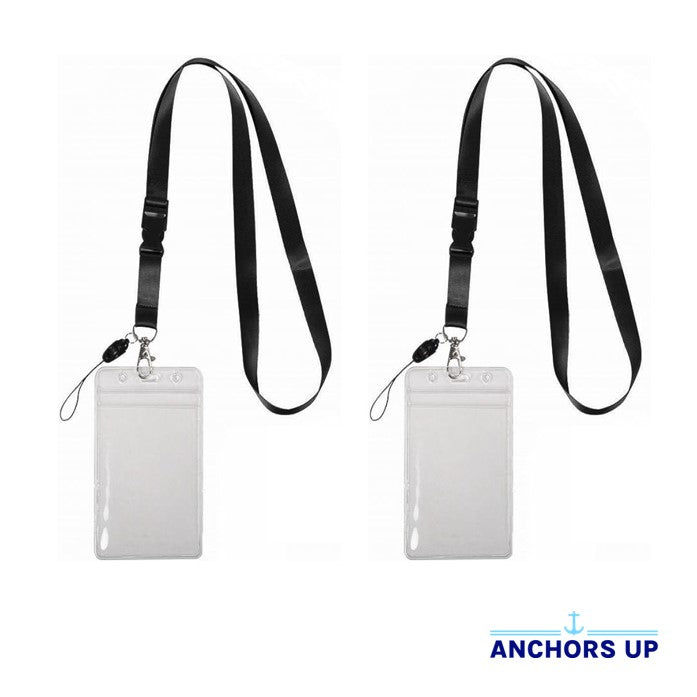 Detachable Lanyards with Card Holders, Black - Set of 2 Anchors Up