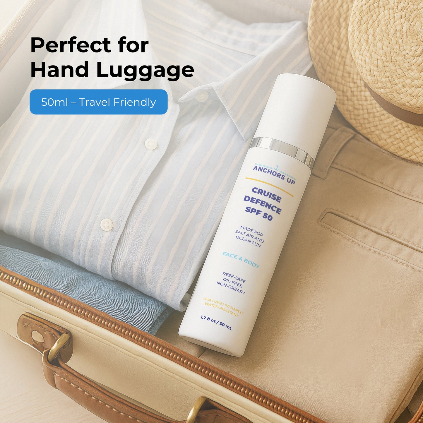 Cruise-Designed SPF 50 Sunscreen – Made for Ocean Sun – Travel Size 50ml