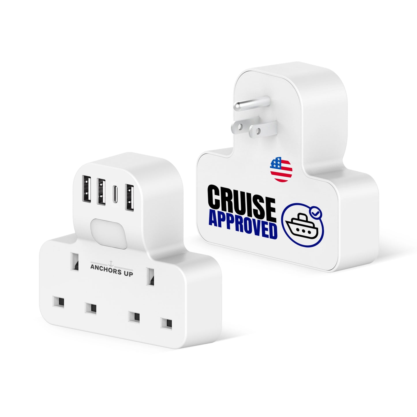 Cruise Approved UK to US Travel Adaptor 7-in-1  (2 UK + 3 USB-A + 1 USB-C + Night Light)