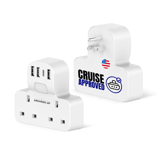 Cruise Approved UK to US Travel Adaptor 7-in-1  (2 UK + 3 USB-A + 1 USB-C + Night Light)