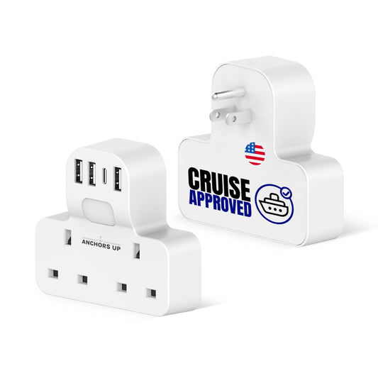 Cruise Approved UK to US Travel Adaptor 7-in-1  (2 UK + 3 USB-A + 1 USB-C + Night Light)