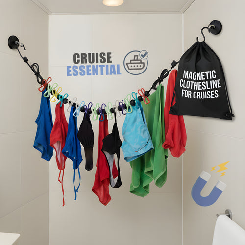 Magnetic Clothesline for Cruise Cabin & Bathroom - Cruise Approved with Non-Scratch Magnets