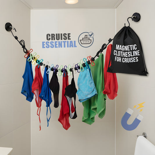 Magnetic Clothesline for Cruise Cabin & Bathroom - Cruise Approved with Non-Scratch Magnets
