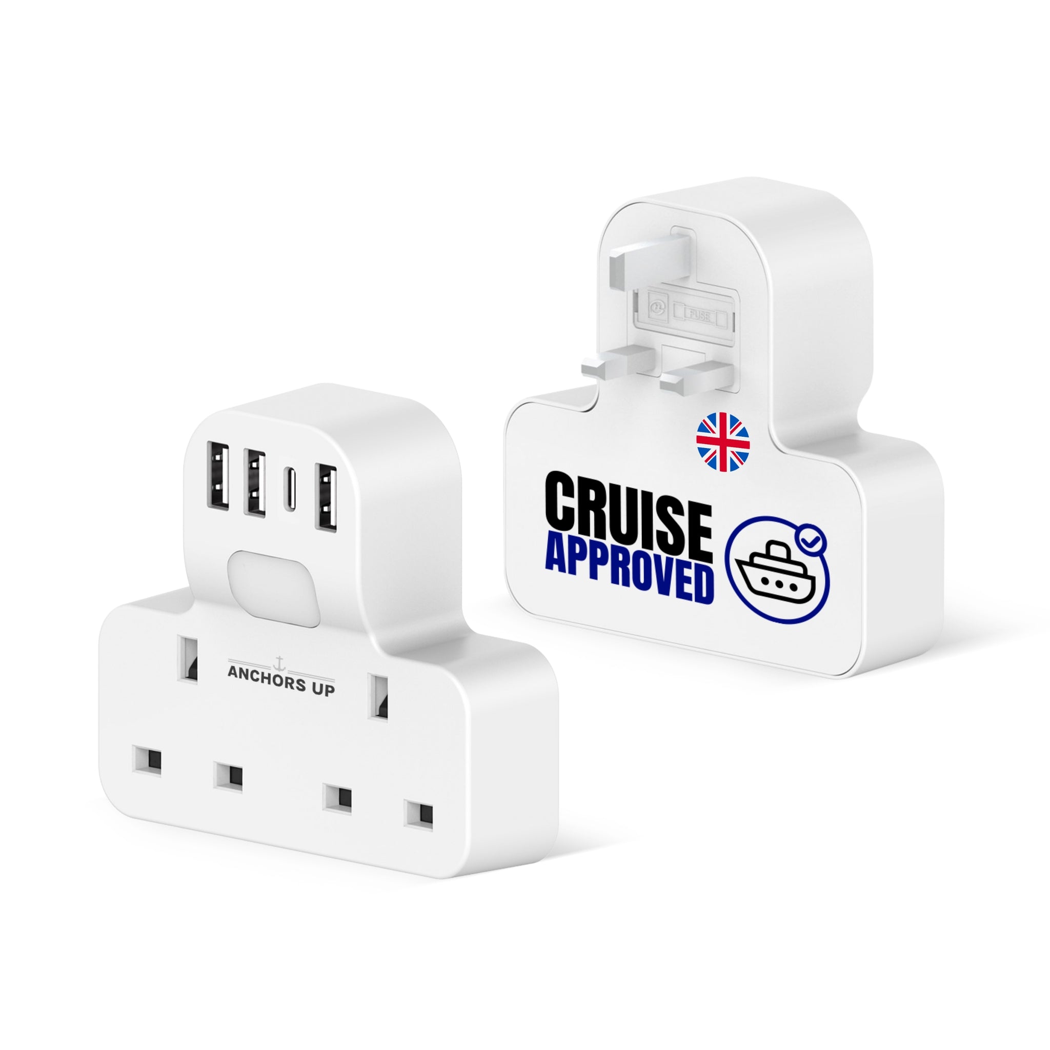 Cruise Approved UK Multi-Plug Adaptor | 7-in-1 with USB & Night Light