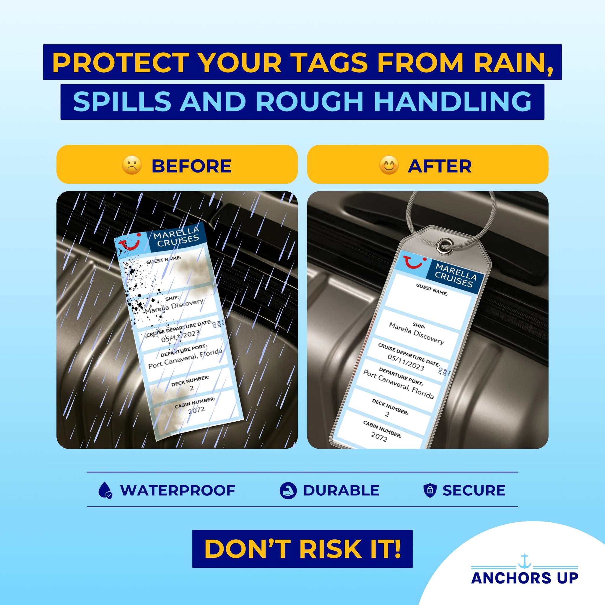 Protect your tags from rain, spills and rough handling with waterproof, durable and secure tags