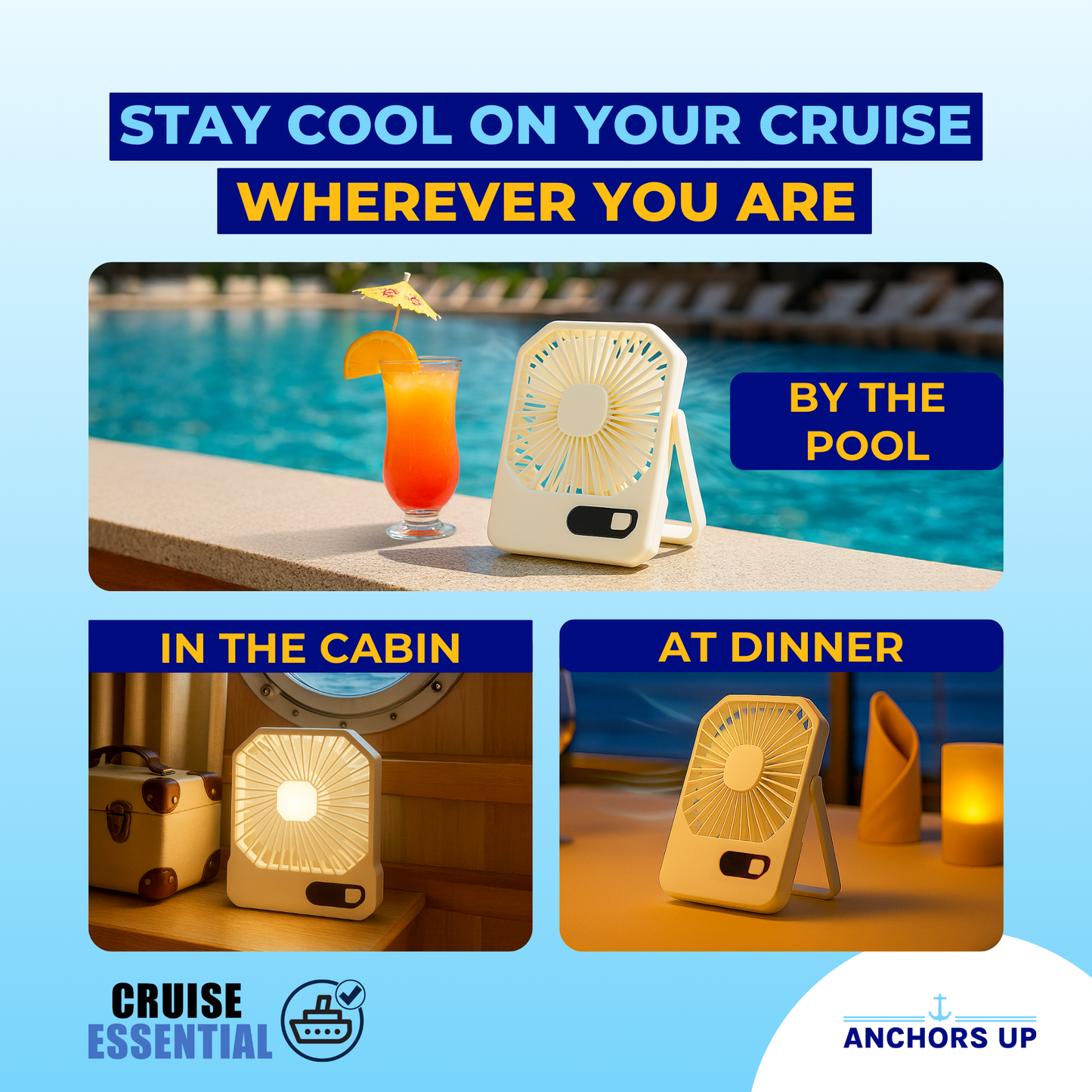 Cruise Approved 3-Speed Travel Desk Fan