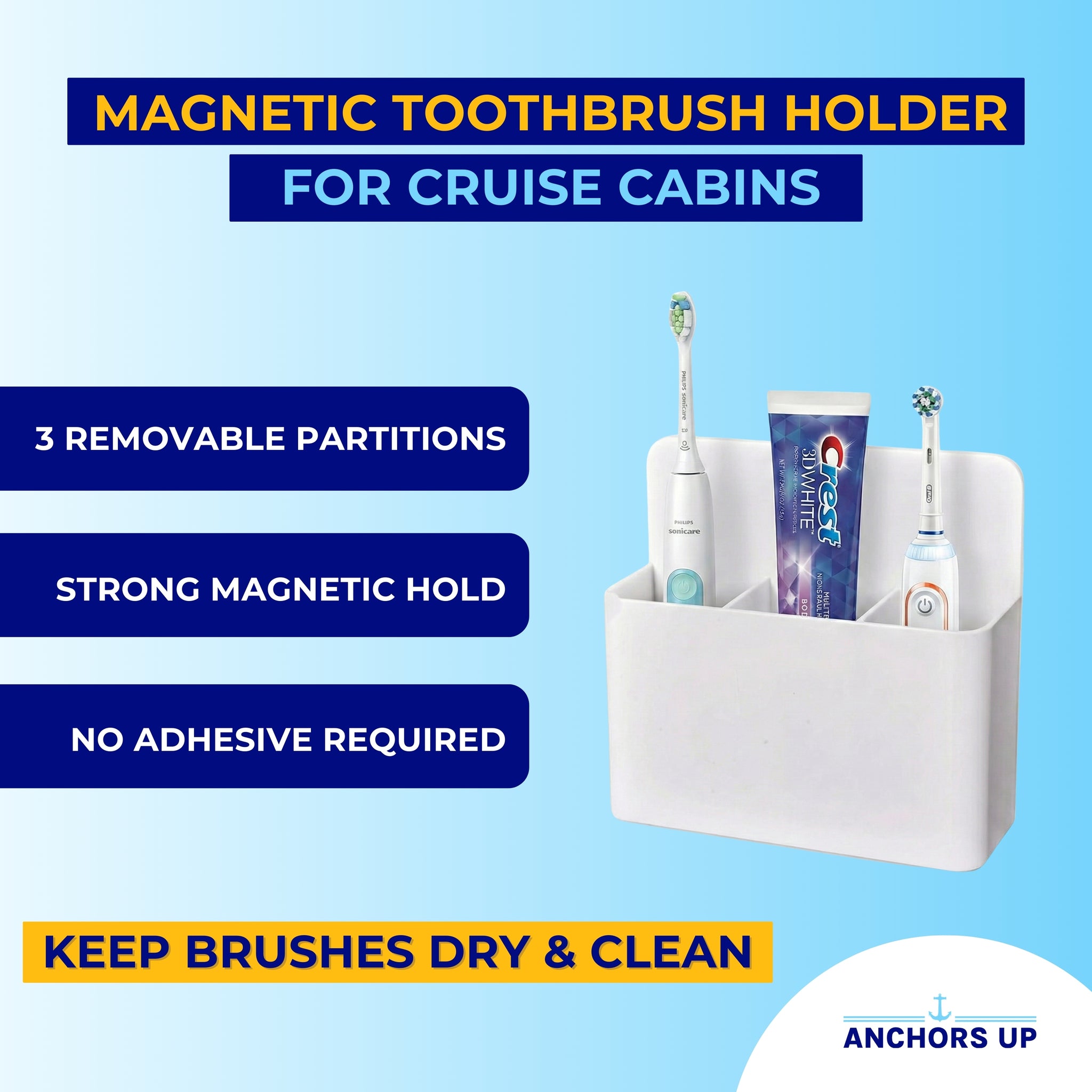 Toothbrush holder attached to a cruise cabin bathroom wall