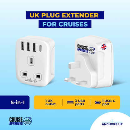 Cruise Approved UK Plug Extender 5-in-1 (1 UK + 3 USB-A + 1 USB-C)