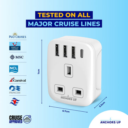 Cruise Approved UK to US Travel Adapter 5-in-1 (1 UK + 3 USB-A + 1 USB-C)
