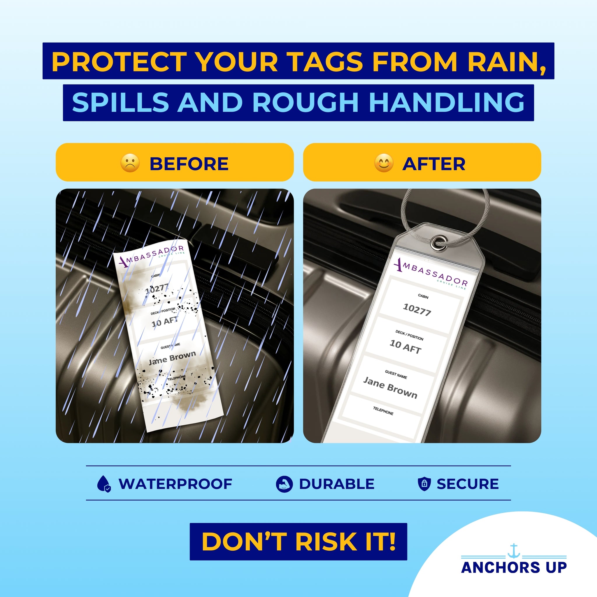 Protect your tags from rain, spills and rough handling with waterproof, durable and secure tags