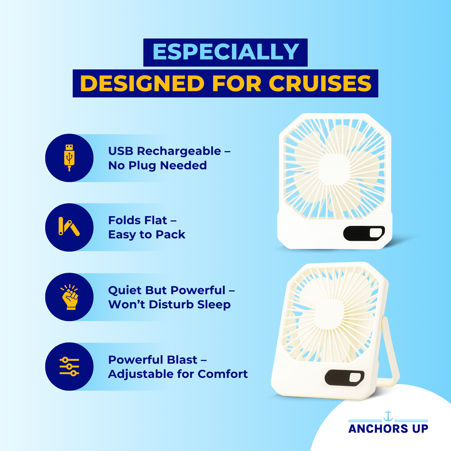 Cruise Approved 3-Speed Travel Desk Fan