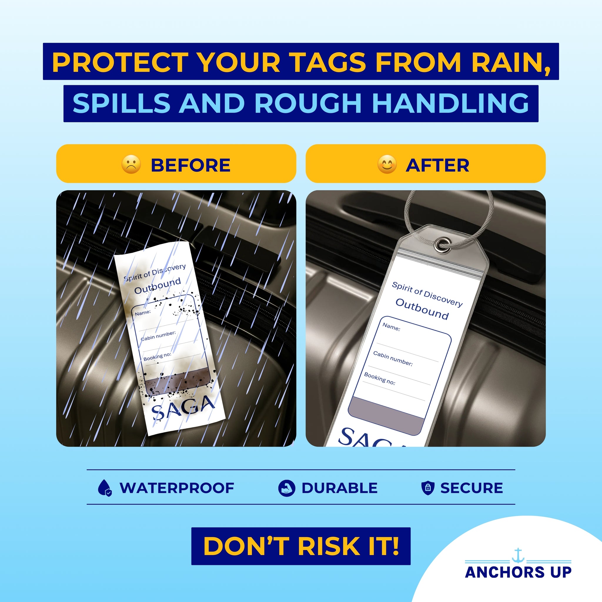 Protect your tags from rain, spills and rough handling with waterproof, durable and secure tags