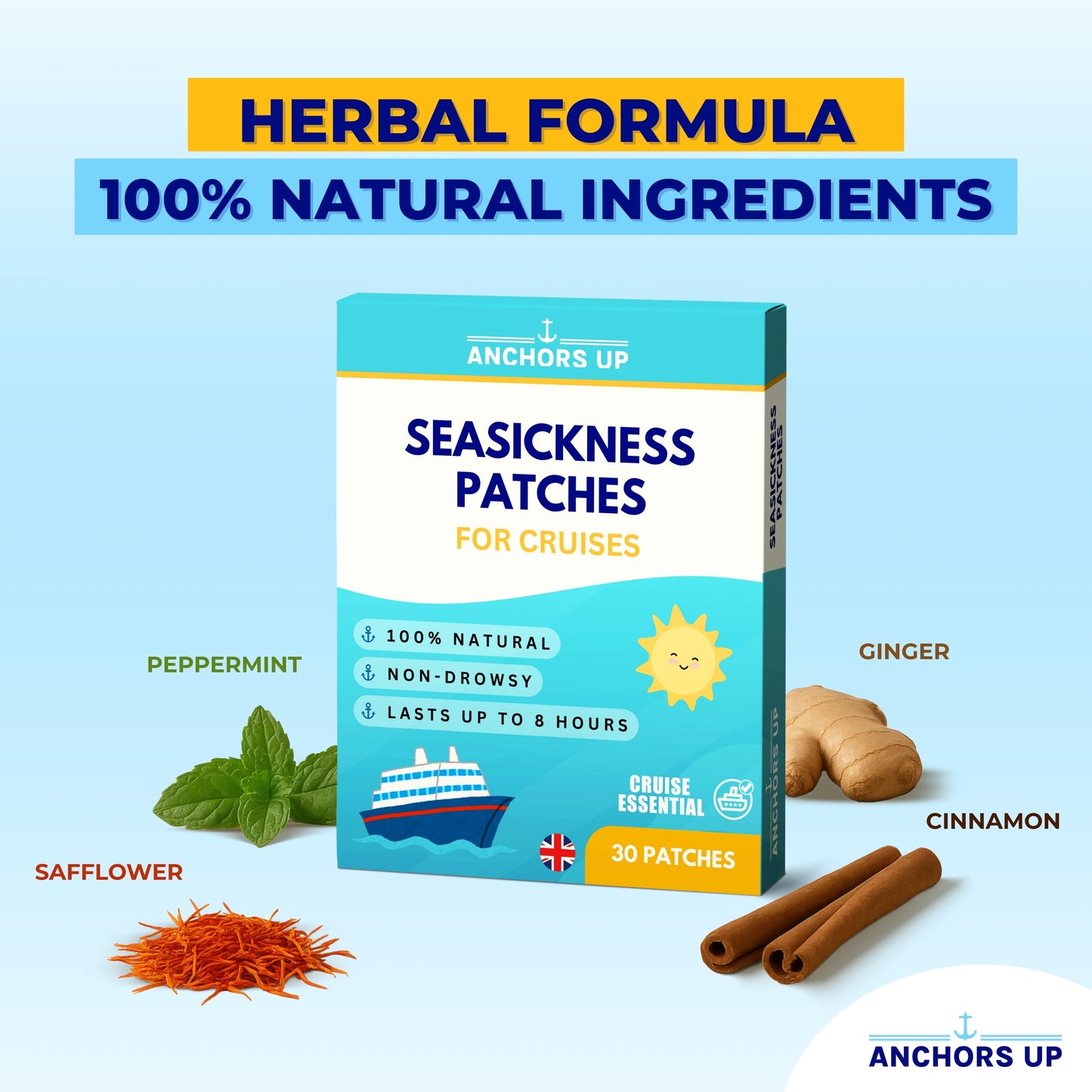 Motion and Sea Sickness Patches for Cruises - Natural Relief for Seasickness (30pcs)