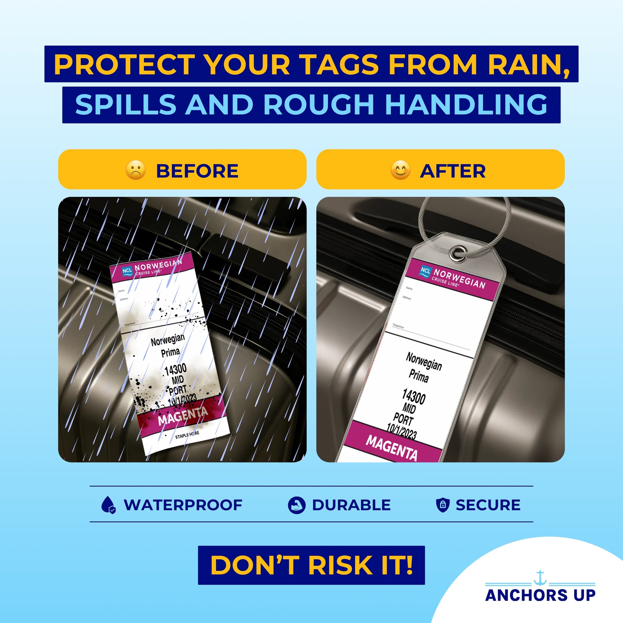 Protect your tags from rain, spills and rough handling with waterproof, durable and secure tags