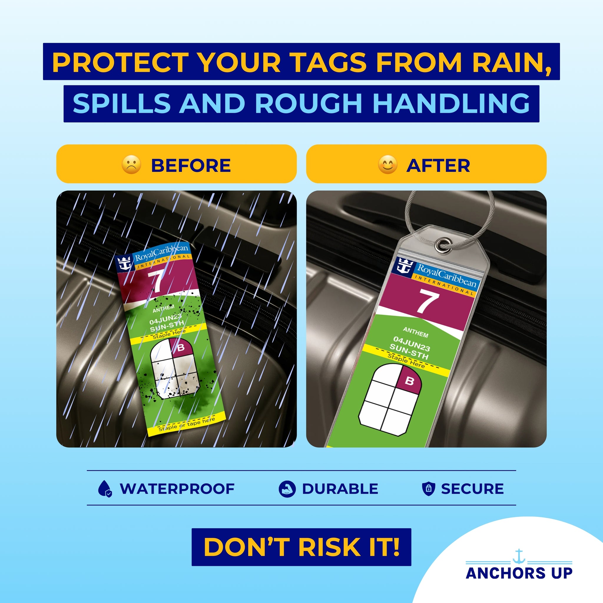 Protect your tags from rain, spills and rough handling with waterproof, durable and secure tags
