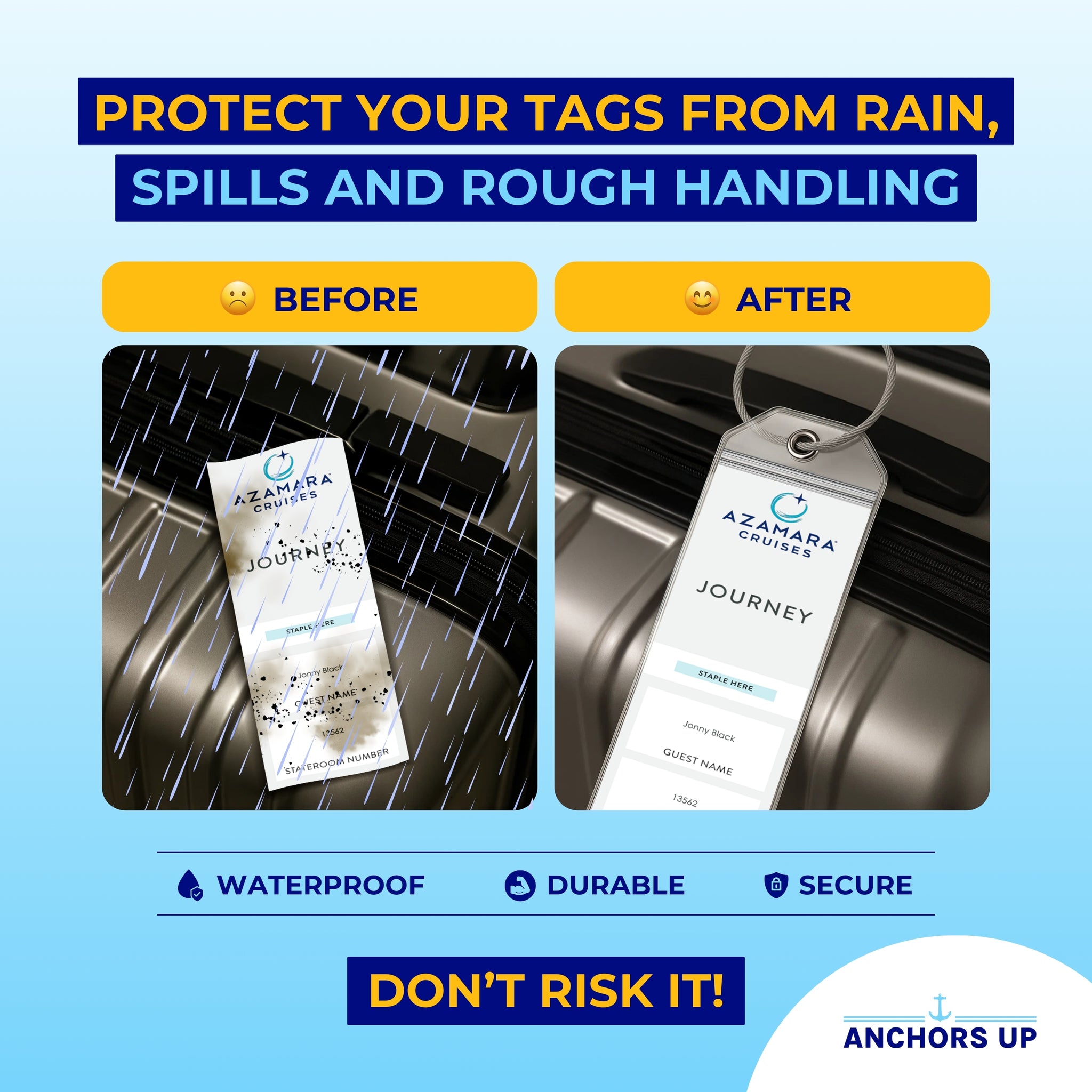 Protect your tags from rain, spills and rough handling with waterproof, durable and secure tags