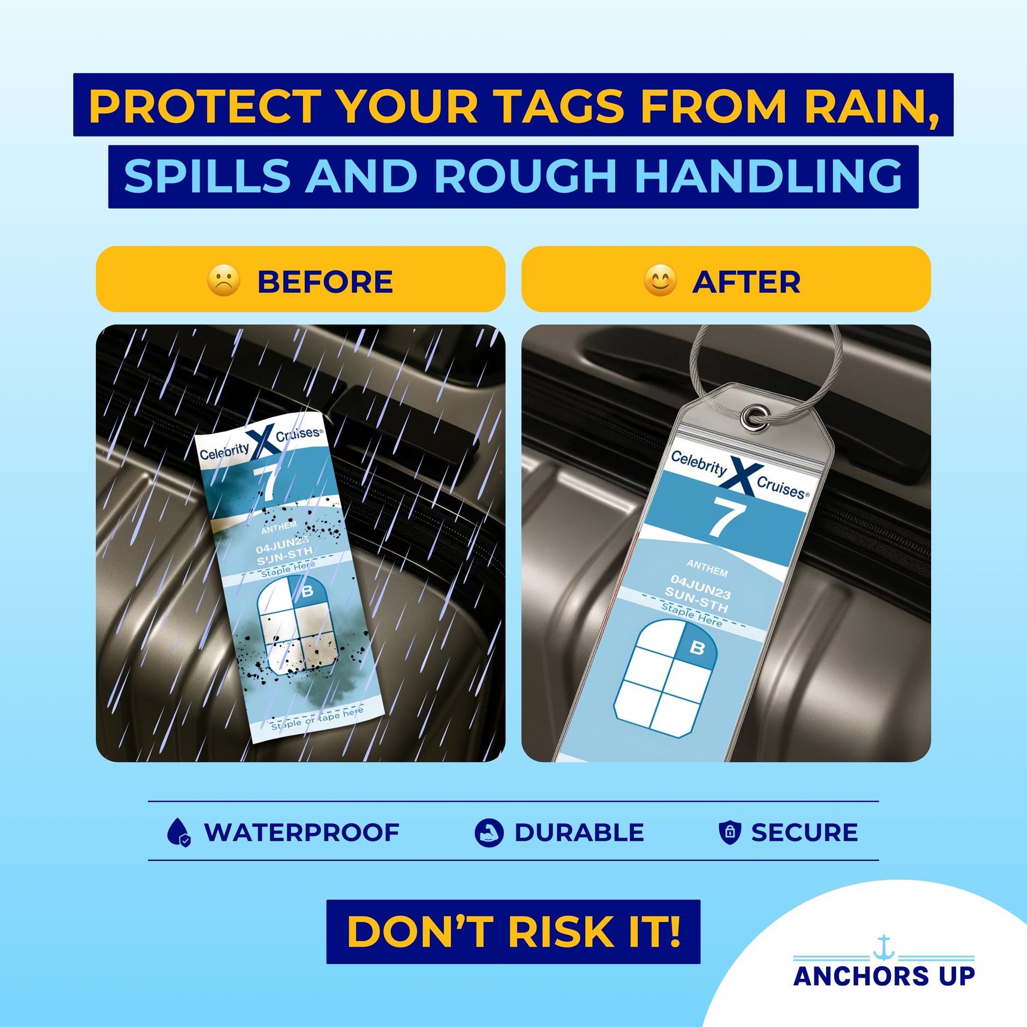 Protect your tags from rain, spills and rough handling with waterproof, durable and secure tags