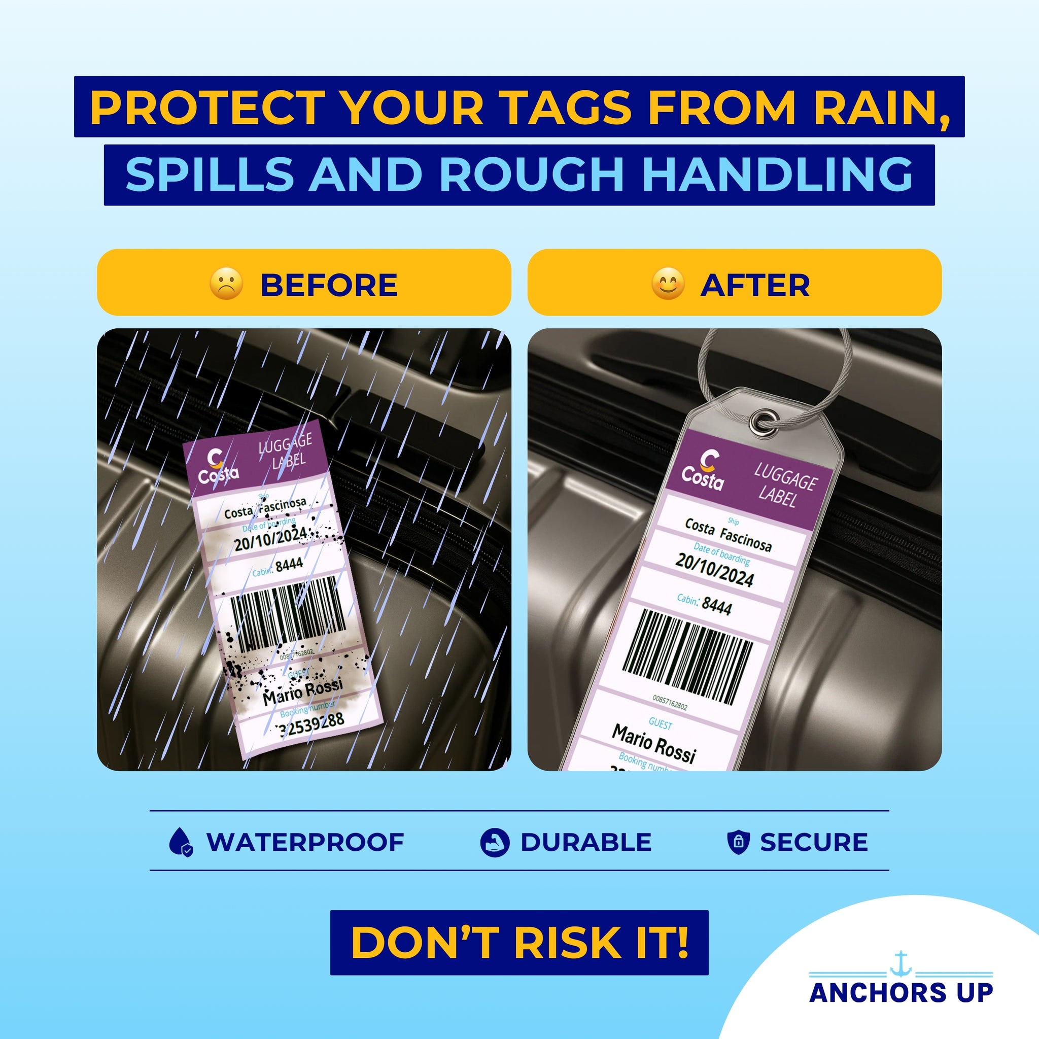 Protect your tags from rain, spills and rough handling with waterproof, durable and secure tags