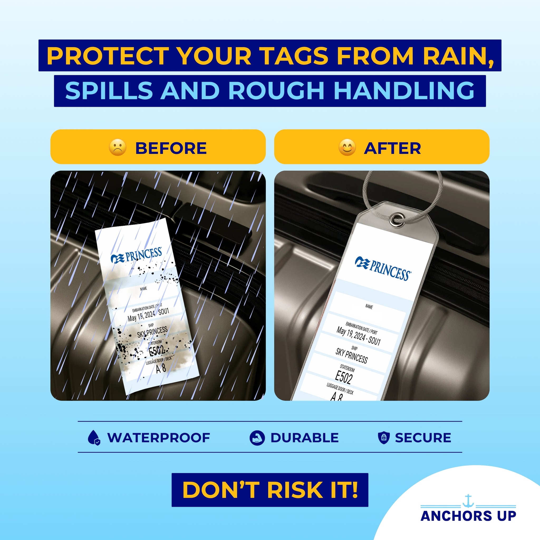 Protect your tags from rain, spills and rough handling with waterproof, durable and secure tags