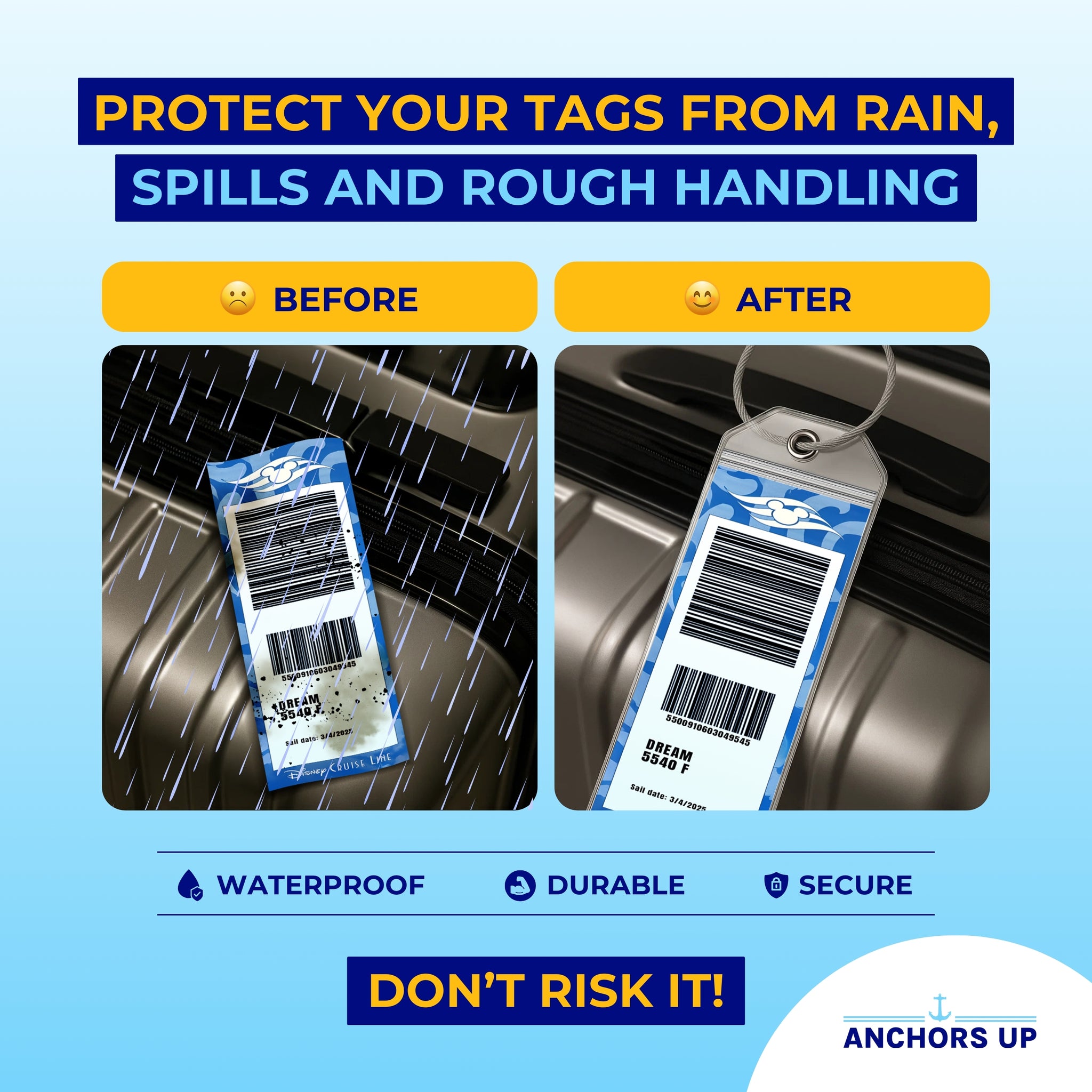 Protect your tags from rain, spills and rough handling with waterproof, durable and secure tags