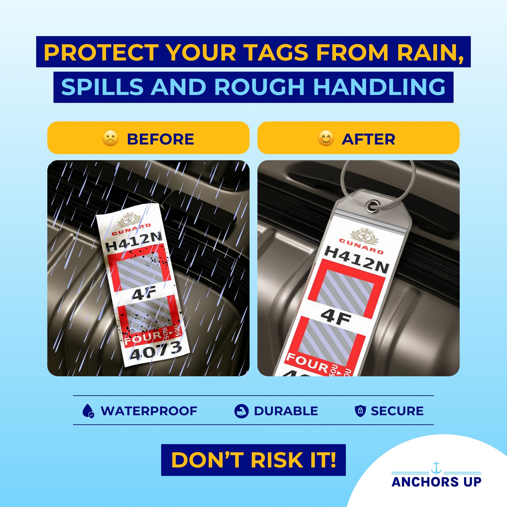 Protect your tags from rain, spills and rough handling with waterproof, durable and secure tags