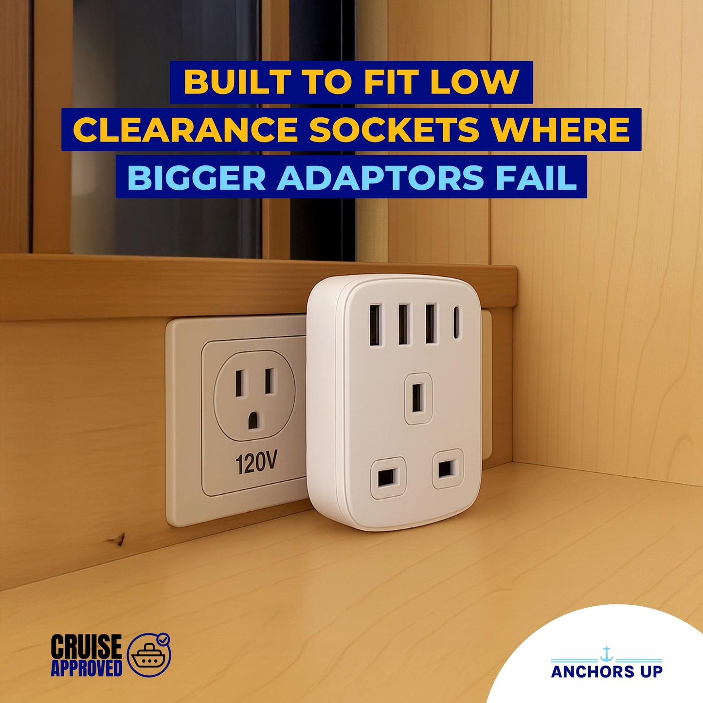 Cruise Approved UK to US Travel Adapter 5-in-1 (1 UK + 3 USB-A + 1 USB-C)