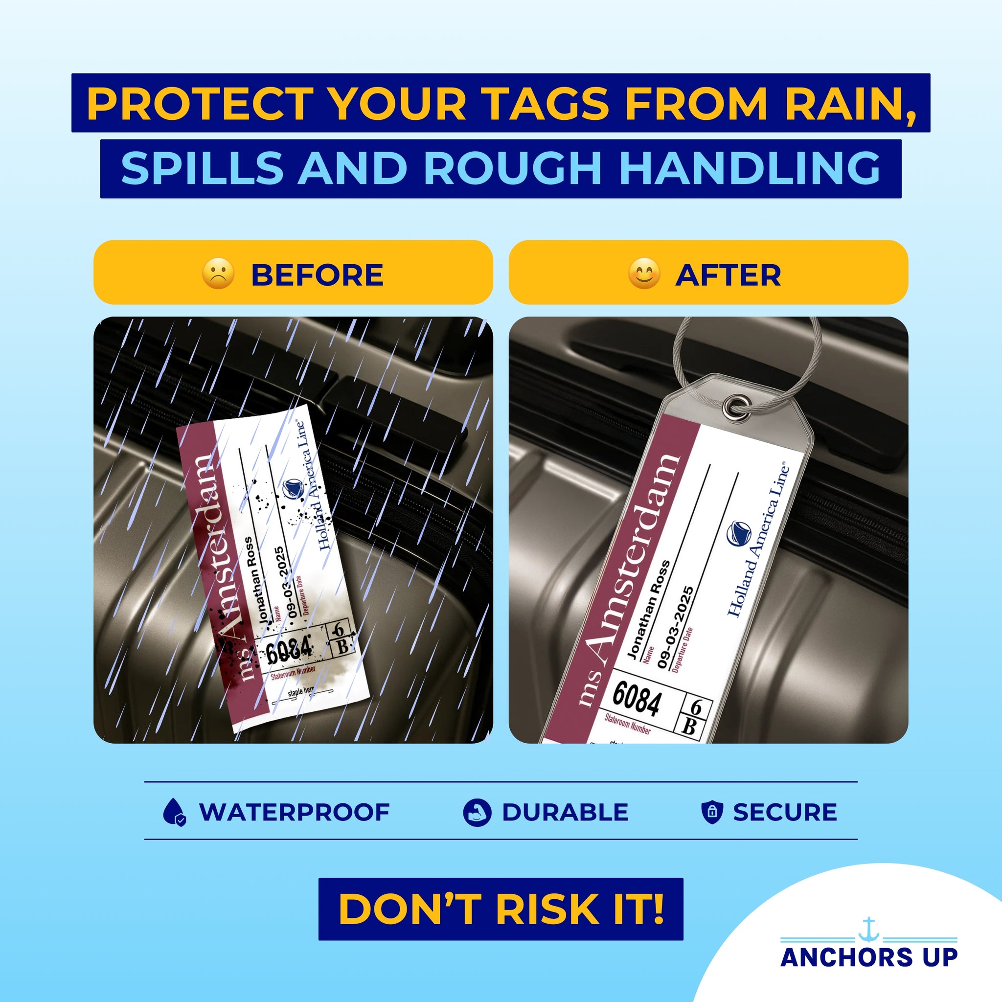 Protect your tags from rain, spills and rough handling with waterproof, durable and secure tags