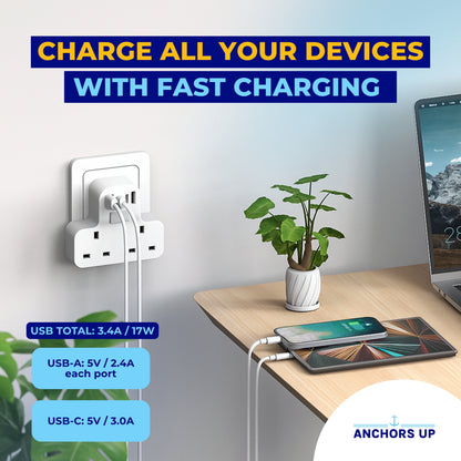 Cruise Approved UK to US Travel Adaptor 7-in-1  (2 UK + 3 USB-A + 1 USB-C + Night Light)