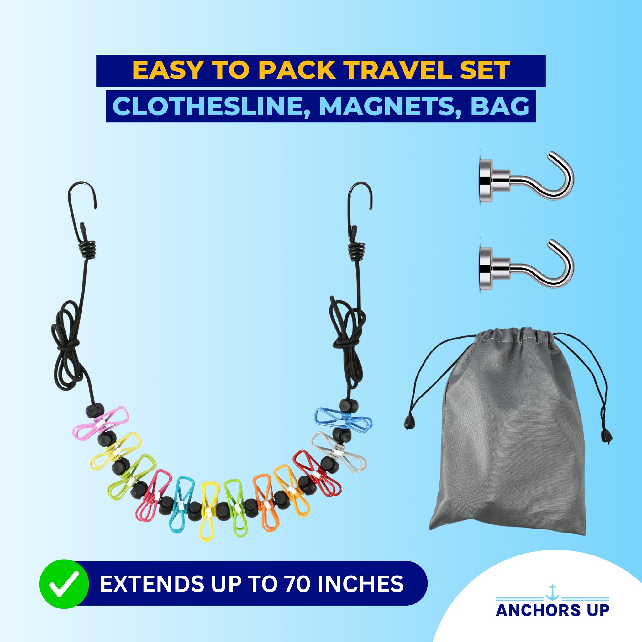 Magnetic clothesline packed small for luggage