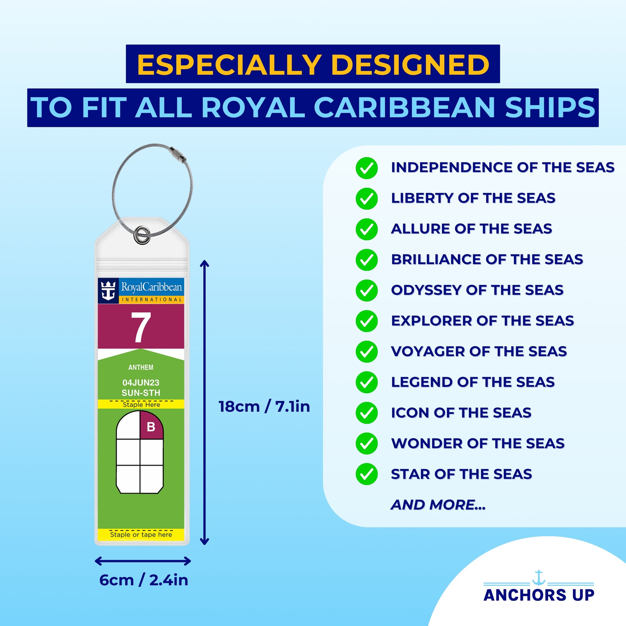 Especially designed to fit all Royal Caribbean cruise ships