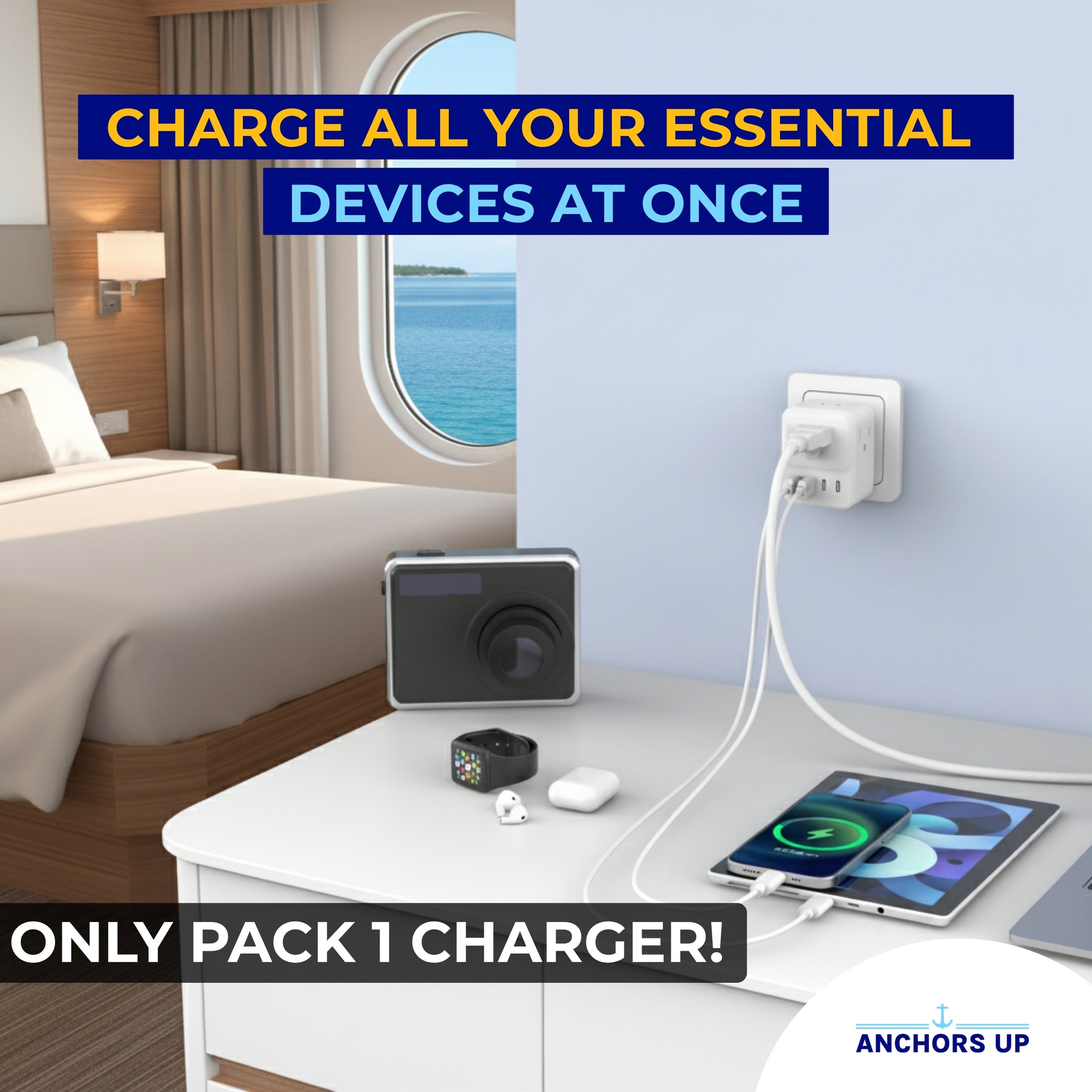 US-Mehrfachstecker für Kreuzfahrten, 8-in-1 mit USB