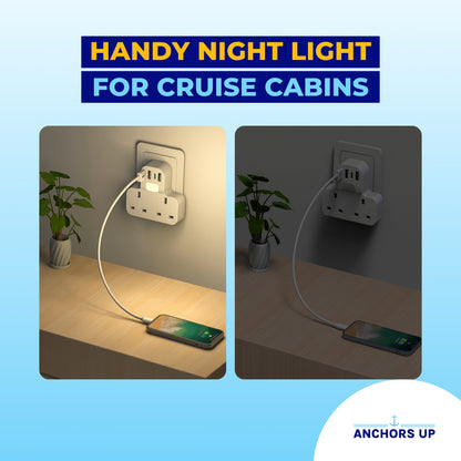 Cruise Approved UK to US Travel Adaptor 7-in-1  (2 UK + 3 USB-A + 1 USB-C + Night Light)