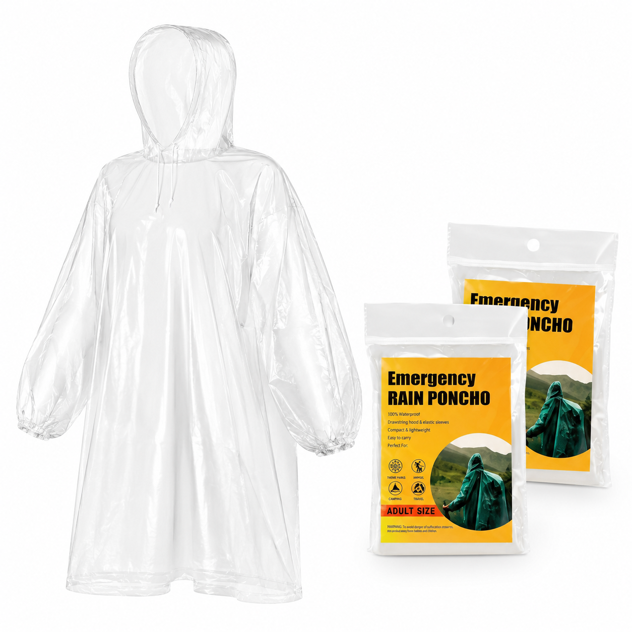 Theme Park Rain Ponchos - Lightweight Waterproof Cover for Florida Showers - Set of 2