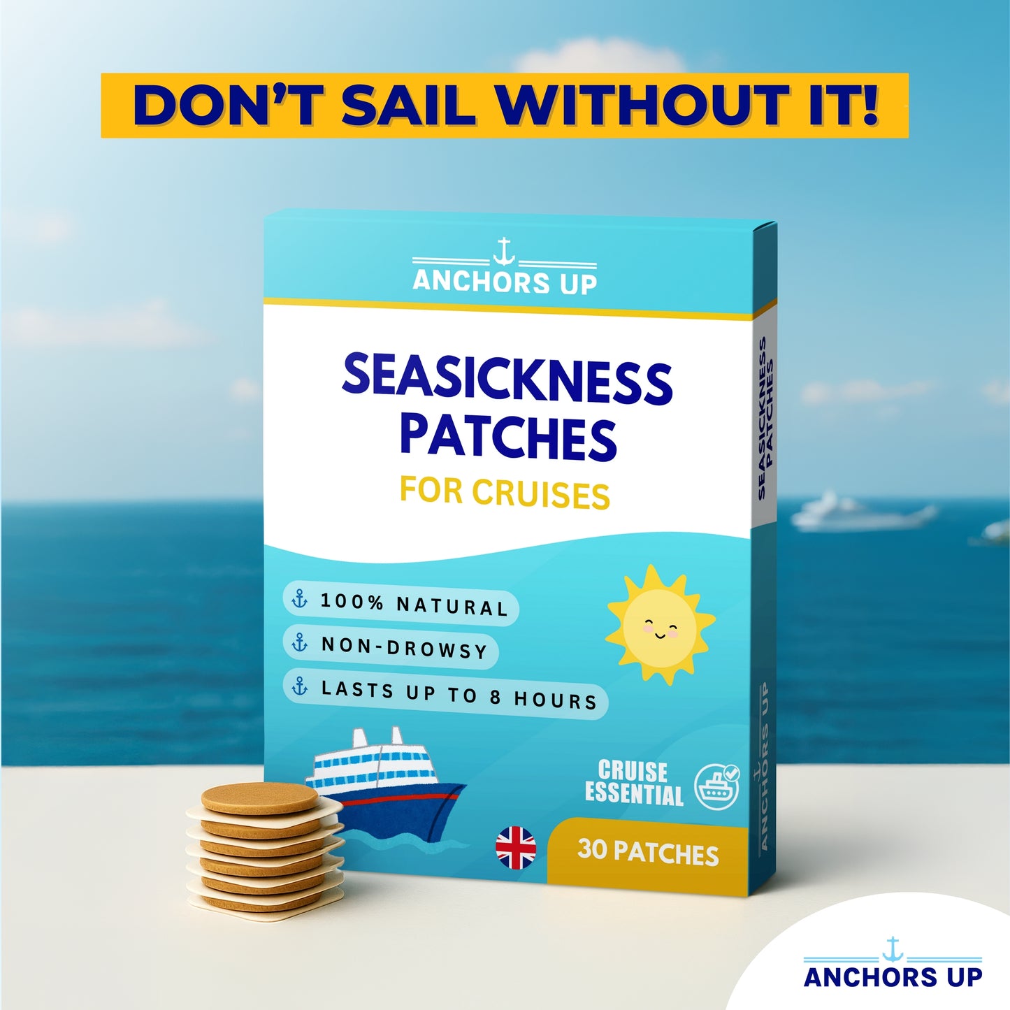 Motion and Sea Sickness Patches for Cruises - Natural Relief for Seasickness (30pcs)