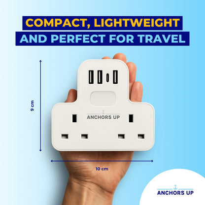 Cruise Approved UK to EU Travel Adaptor 7-in-1  (2 UK + 3 USB-A + 1 USB-C + Night Light) | Perfect for P&O, Marella, MSC and more
