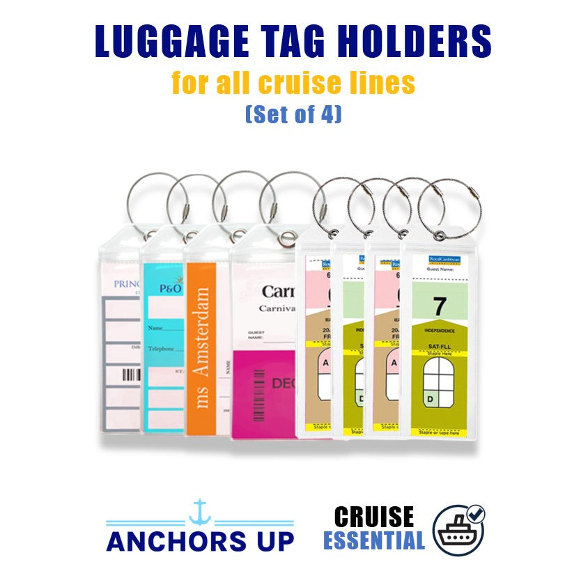 Luggage Tag Holders for all Cruise Lines - Set of 4 Anchors Up