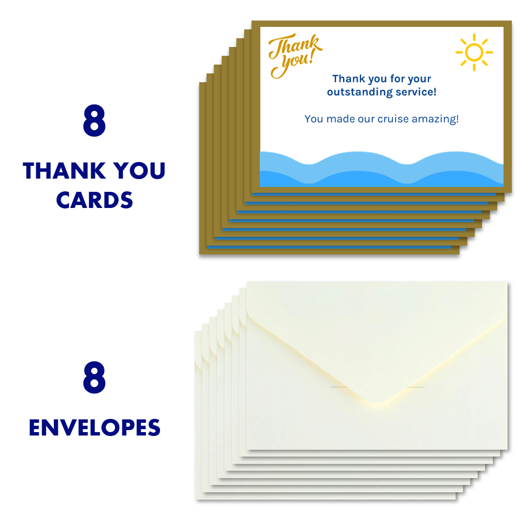 8x Cruise Staff Thank You Cards with Envelopes