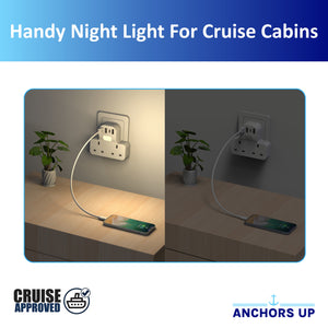 7-in-1 UK to UK Travel Extension Lead (2 UK + 3 USB-A + 1 USB-C + 1 Night Light) - CRUISE APPROVED