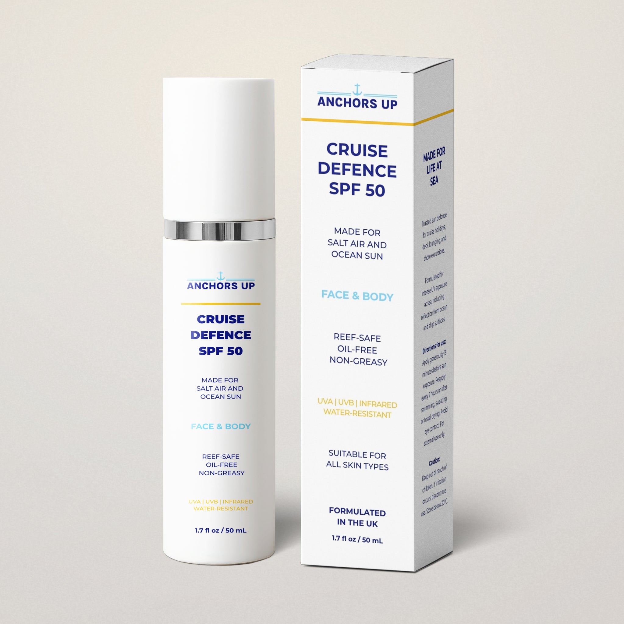 SPF 50 sunscreen for cruises in travel size bottle