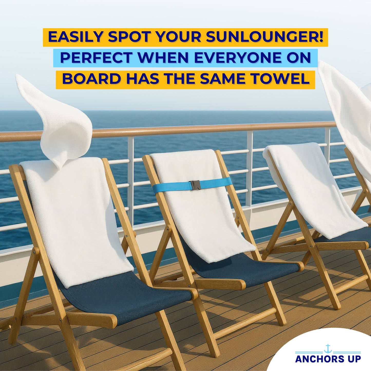 Adjustable Towel Bands for Cruise Chairs and Sunbeds - Set of 4